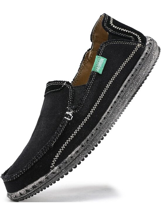 VILOCY Men\'s Black Rubber Canvas Slip On Loafers Drop Vintage Flat Casual Shoes